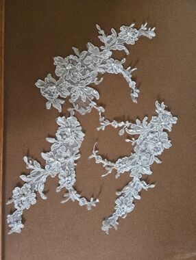 Ivory 3 Floral Appliqué Lace Trim Plus 2 Border Pieces